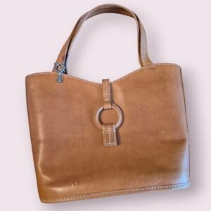 Vintage Fossil Tan Leather Tote Bucket Bag